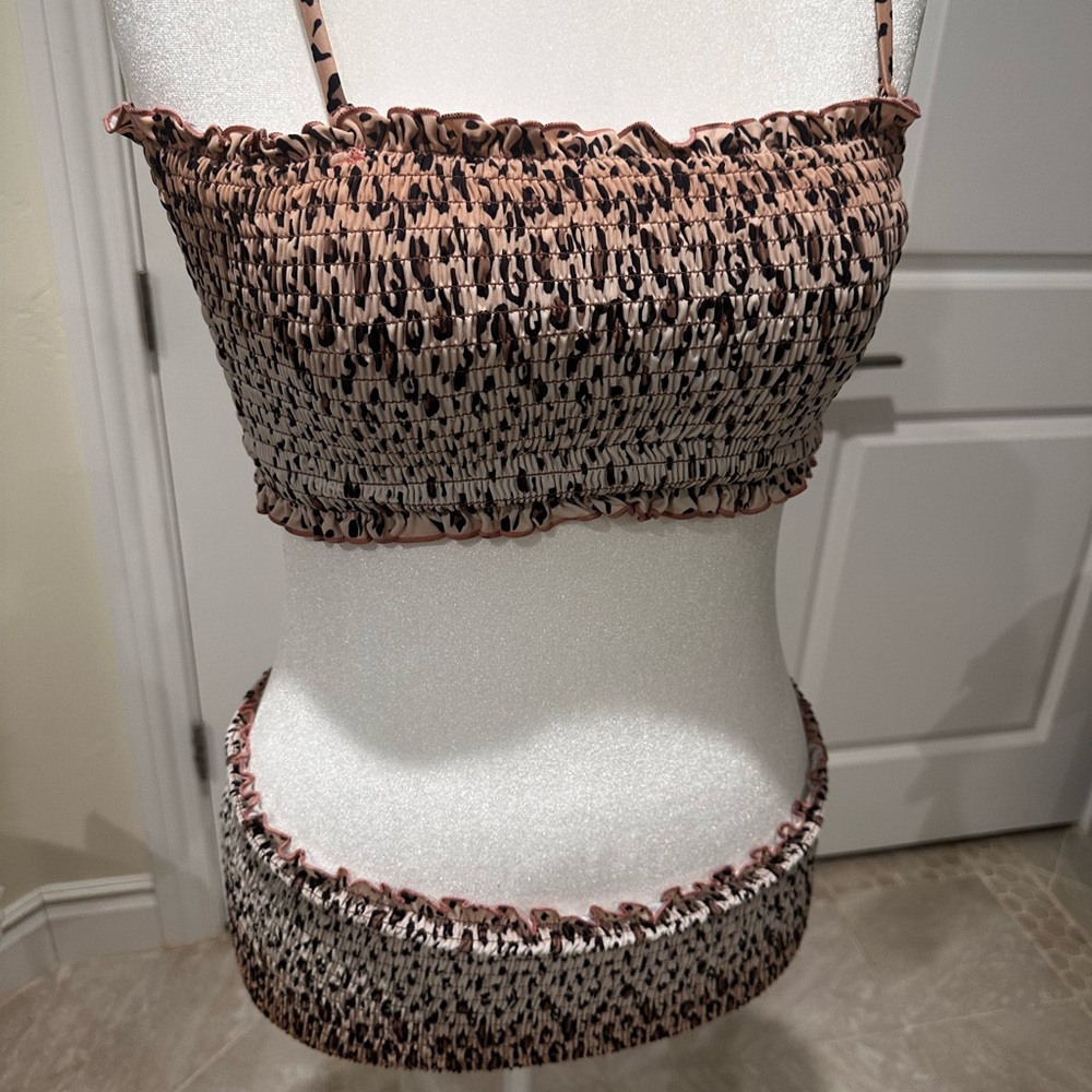 Source Unknown Pink and Black Patterned Swim Set
